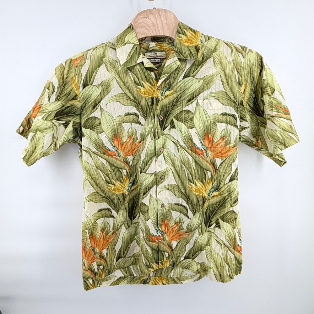 Tommy Bahama Vintage Fit Shirt Large L Bird‎ of Paradise Cotton Floral Hawaiian
